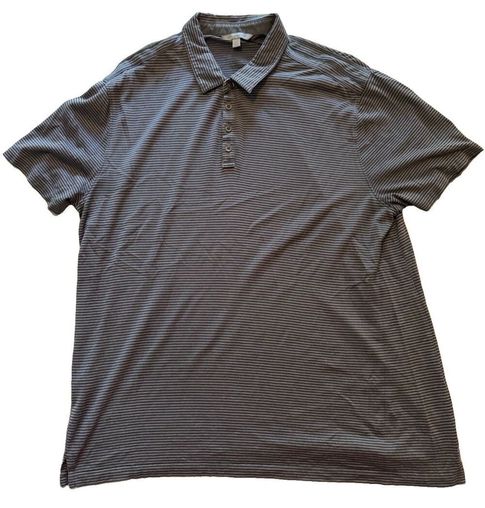 John Varvatos Polo Shirt Mens XL Gray Black Striped 75% Silk 25% Cotton S/S